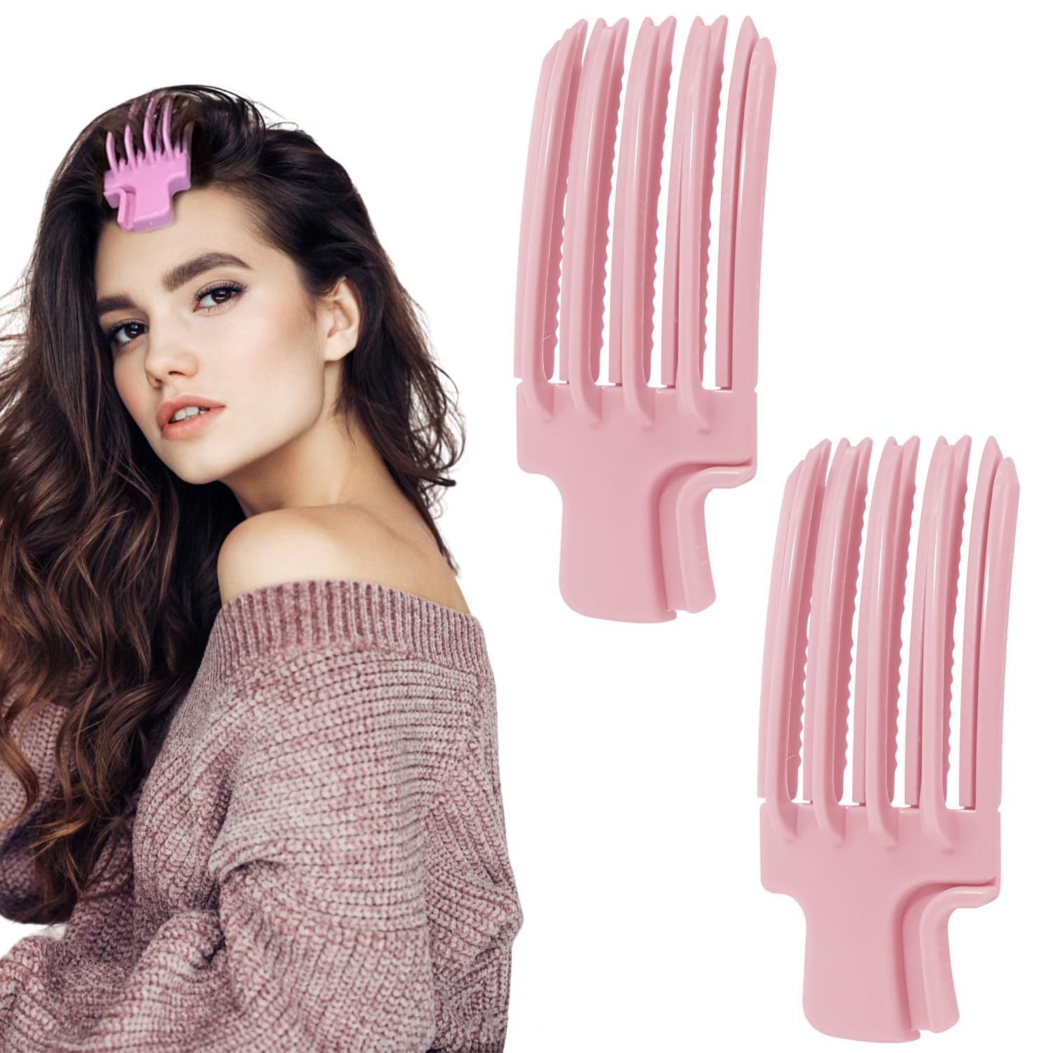 MAYCREATE® 2 Pack Hair Volume Clips with Handle, Upgraded Volumizing Volume Hair Clips for Fluffy Bangs, Easy High Crown Root Clip Tool Natural Voluminous Look - Pink MAYCREATE® 2 Pack Hair Volume Clips with Handle, Upgraded Volumizing Volume Hair Clips for Fluffy Bangs, Easy High Crown Root Clip Tool Natural Voluminous Look - Pink